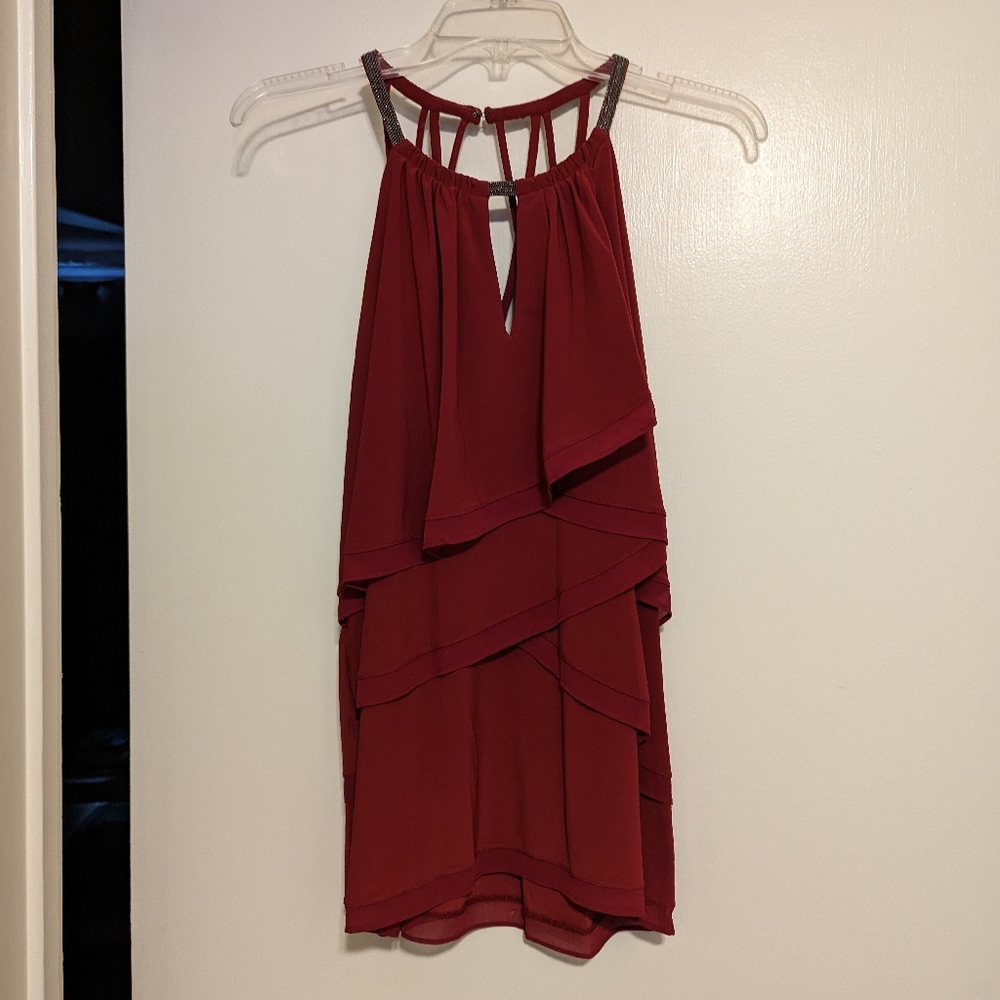 NEW White House Black Market Tiered Halter Top, Red, Large